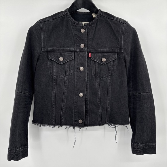 Levi's Jackets & Blazers - Levi's Denim Trucker Jacket Women‎ Small Black Denim Button Front Altered Design